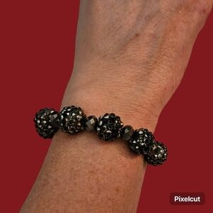 3/$30 HANDMADE Gunmetal Disco Ball Beaded Stretch Bracelet